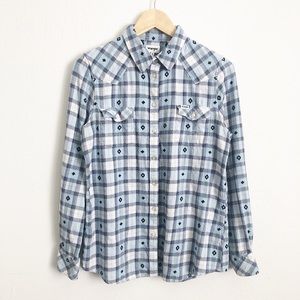 Wrangler Blue and White Flannel Shirt